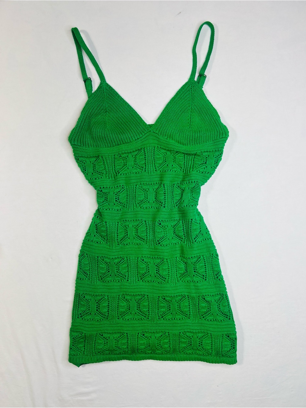 NWT Olive & Oak Emerald Green Crochet Spaghetti Strap Mini Dress